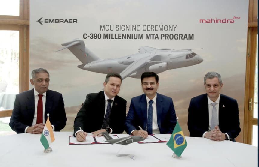 Embraer and Mahindra announce collaboration on the C-390 Millennium Medium Transport Aircraft in India. Imagem: Embraer