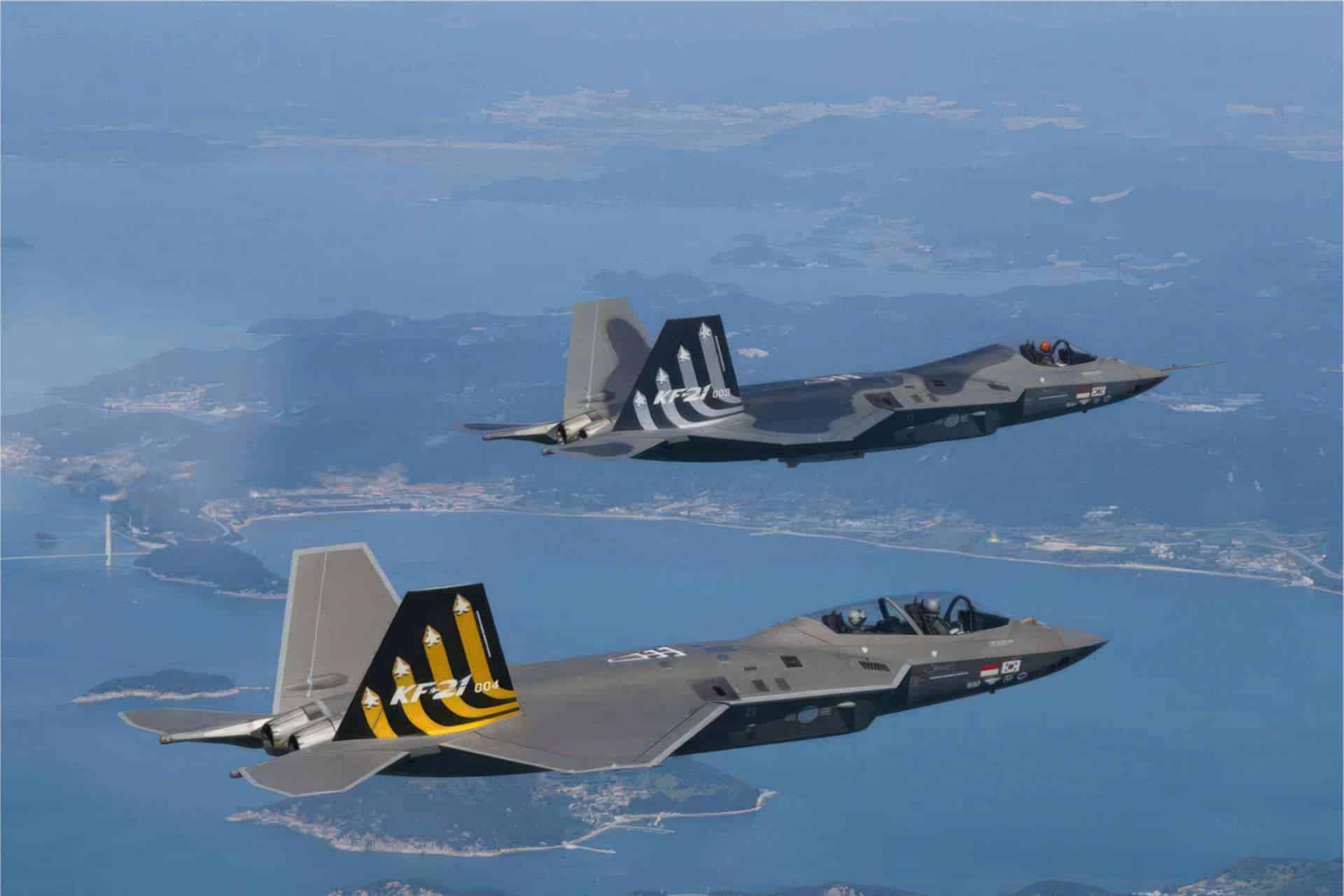 Protótipos do caça KF-21 Boramae da Coreia do Sul. Jato terá versões novas, incluindo variante stealth. Foto: DAPA.